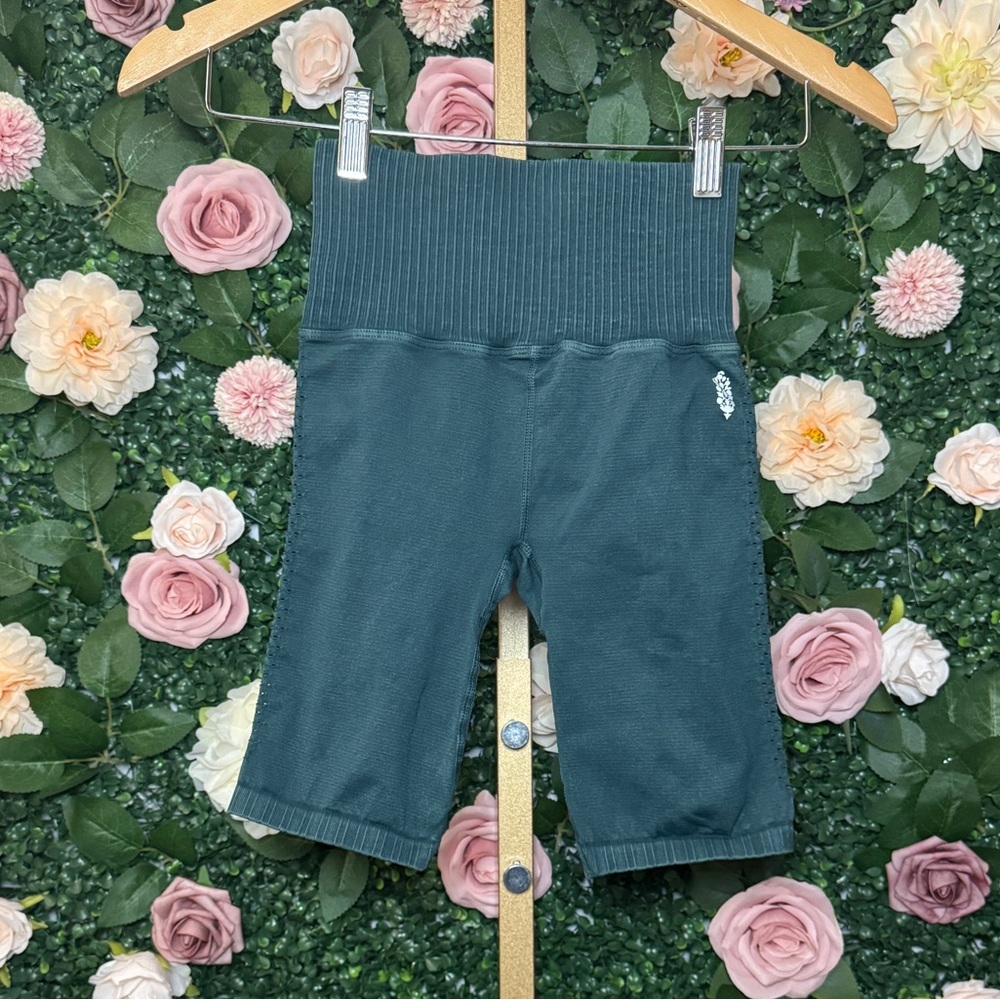 FP Movement by Free People Ribbed High-Waist Bike Shorts in Deep Teal